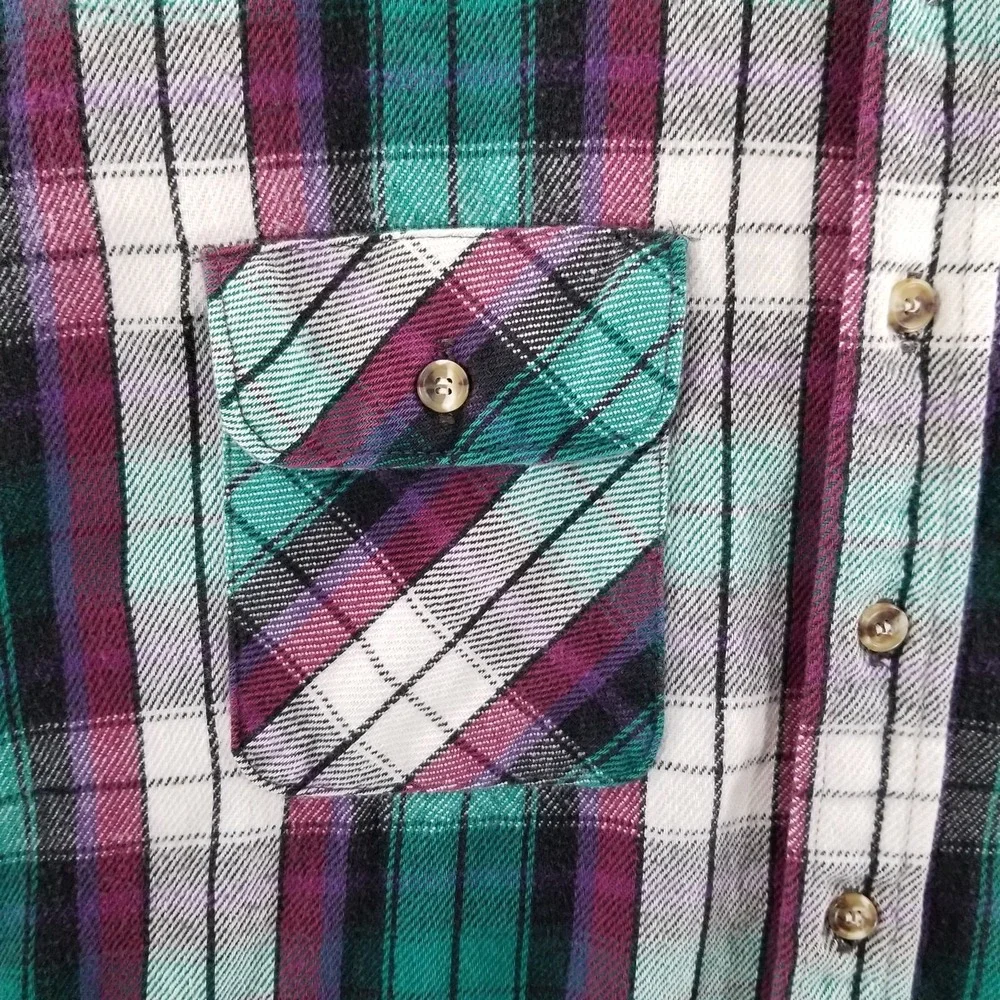 Five Brother Shirt Mens Large Teal Plaid Flannel Workwear Heavyweight Button Up